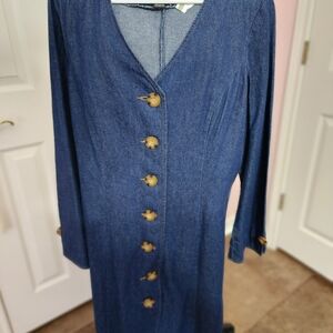 Metrostyle Classic Blue Button-Front Midi Dress